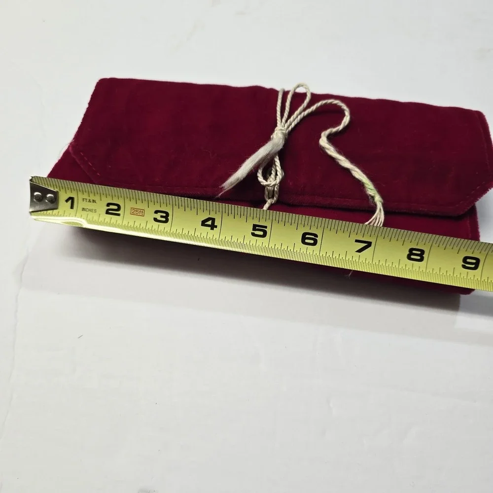 Vintage 80s Rolfs Red Velvet Leather? Womens Travel Jewelry Case Roll Up Folding